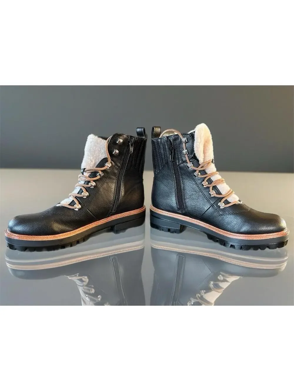 Nine West Black Leather Shearling-Lined Hiking Boots Size 6.5M